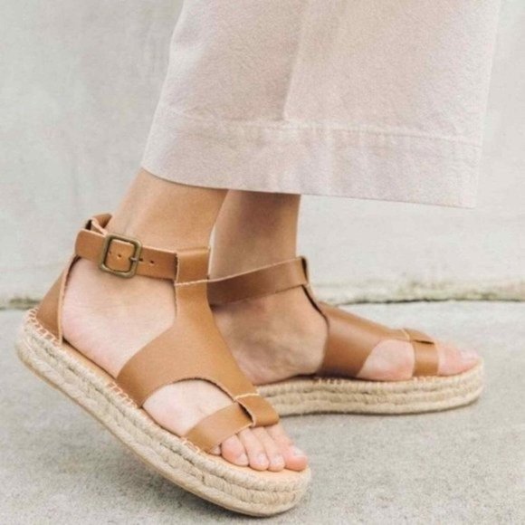 Soludos Shoes - Soludos Banded Shield Espadrille Sandals 7 Tan Leather Ankle Strap Gladiator